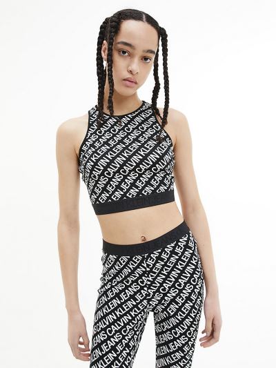 Calvin Klein Ruhák HU459253 | Calvin Klein Milano Jersey All-Over Logo Női Trikó Fekete